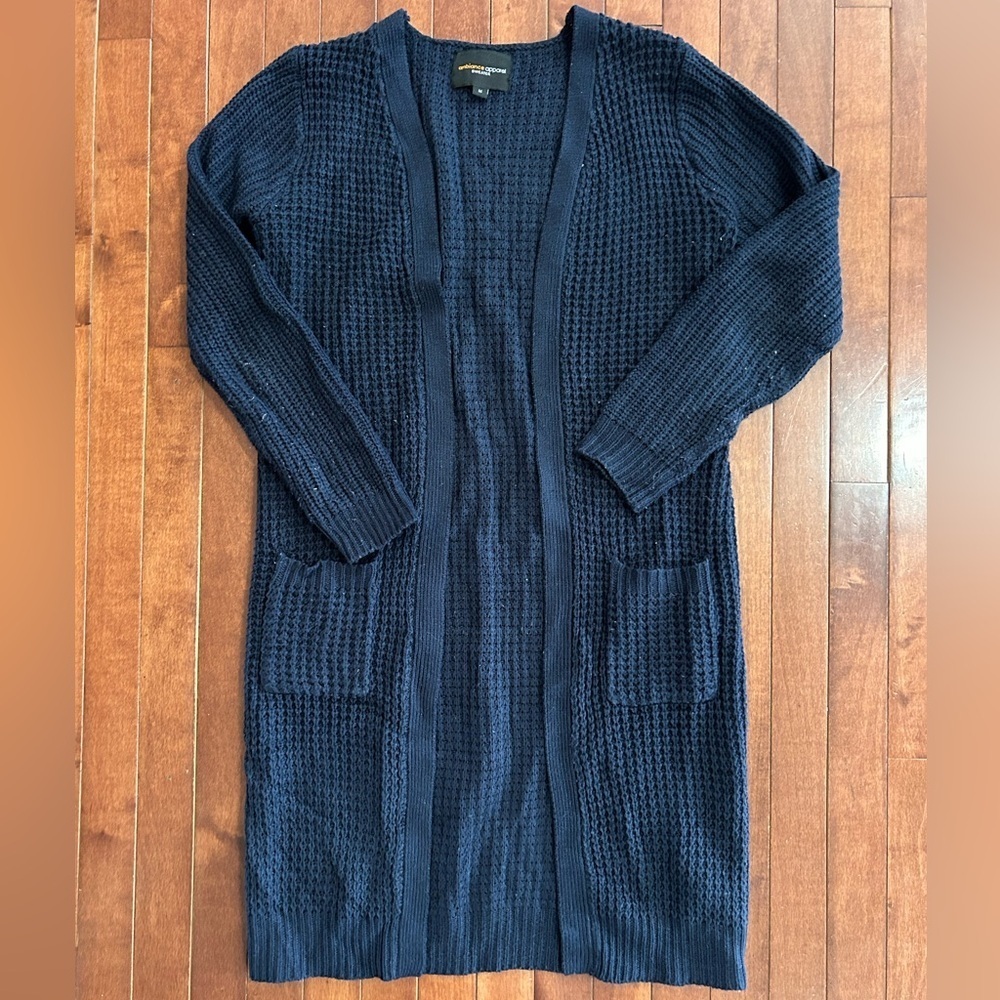 Navy Blue Womens Knit Open Long Cardigan Duster Sweater Size Medium